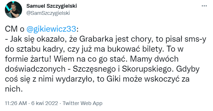 Żart Michniewicza na temat zachowania Gikiewicza po kontuzji Grabary xD